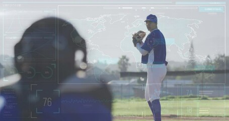 Animation of data processing over caucasian female baseball player - Powered by Adobe