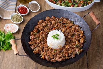 Meat Saute Turkish Et sote with Pie Meat - Sac Tava - Sac Kavurma