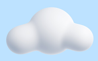 White cloud cartoon 3d render - soft fluffy round-shaped clouds on blue pastel background.