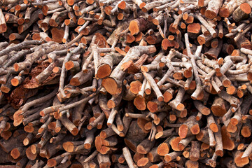 Stack of sawn timber logs to serve as firewood