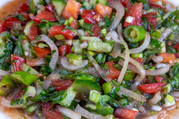 Turkish Shepards Salad with cucumber, tomato, red onion, pepper, parsley (Turkish name; kasik salata)