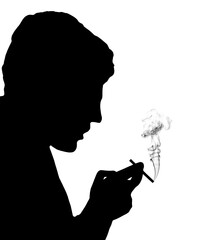 shadow of smoking man, young man smoking a cigarette, concept abstract background