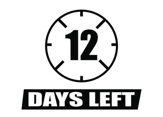 12 days left. Vector with days remaining in black color on white background. Countdown of days.