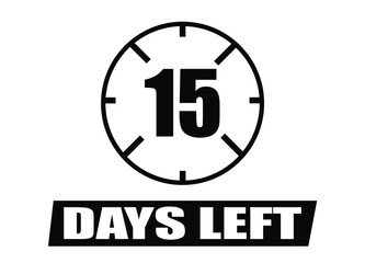 15 days left. Vector with days remaining in black color on white background. Countdown of days.
