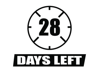 28 days left. Vector with days remaining in black color on white background. Countdown of days.