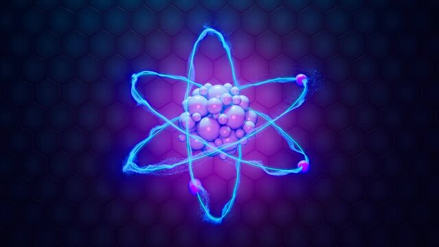Abstract visualization of the molecule. Glowing atom symbol with electrones.