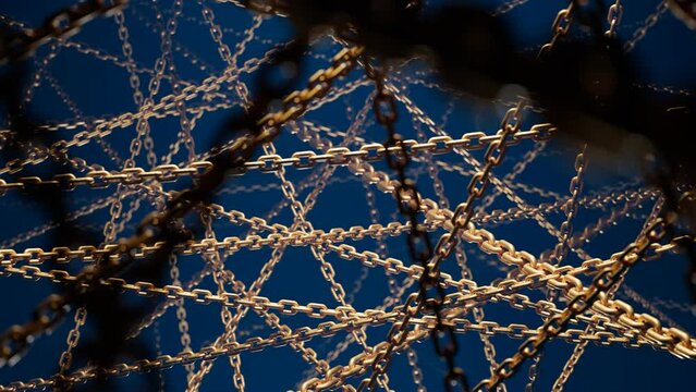 Seamless looping animation of golden chains stretched across the screen. 4K HD