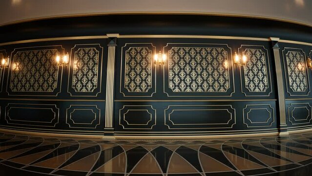 Beautiful dark baroque interior with gold decor. Seamless looping animation. 4K