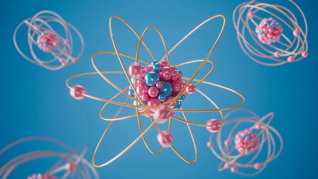 Abstract visualization of the molecule. Glowing atom symbol with electrones.