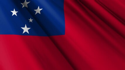 Close up realistic texture textile silk satin flag of Samoa waving fluttering background. National symbol of the country. 1st of June, Happy Day concept. 3D animation 1080p Full HD