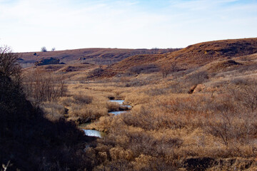 Fototapeta na wymiar dry valley landscape with a stream