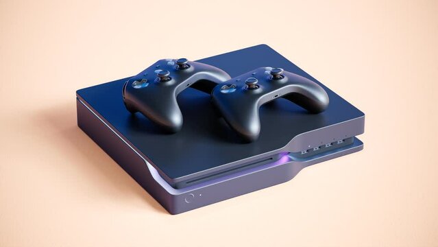 Video games concept. Realistic wireless gamepads with the game console. XBOX.