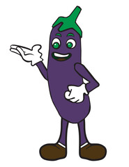  Eggplant mascot making presentations. Vegetable character vector illustration. isolated on white background.