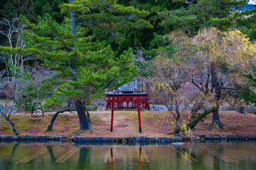 torii gate on an island