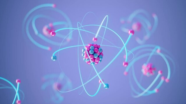 Abstract visualization of the molecule. Glowing atom symbol with electrones.