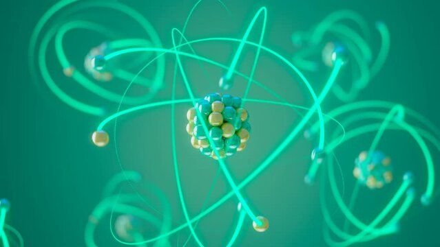 Abstract visualization of the molecule. Glowing atom symbol with electrones.