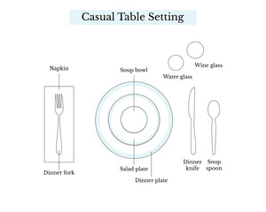 Casual table setting or layout, vector illustration