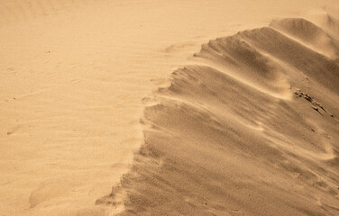 Texture of sandy dunes shinning in the sunlight 