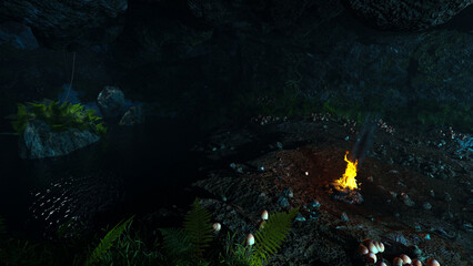 3d illustration of a misterious and dark fantasy cave