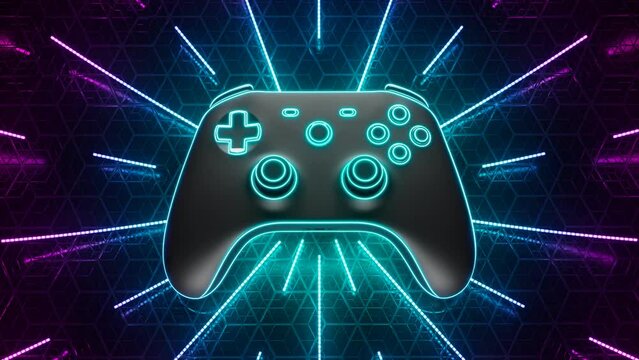 Video games concept. Glowing wireless gamepad. Multicolour video game controller