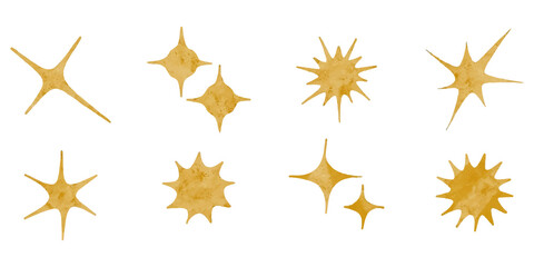 Fototapeta premium Watercolor hand drawn sparkles symbols isolated on white background. doodle vector illustration.