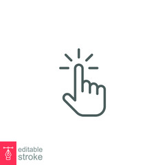 Clicking finger icon. Hand click, pointer symbol. Vector illustration isolated. Simple outline style. Editable stroke EPS 10.