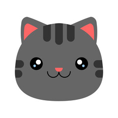 Cartoon head of a cute gray tabby cat.