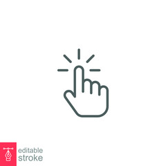 Obraz premium Clicking finger icon. Hand click, pointer symbol. Vector illustration isolated. Simple outline style. Editable stroke EPS 10.