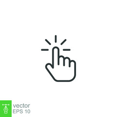 Clicking finger icon. Hand click, pointer symbol. Vector illustration isolated. Simple outline style. EPS 10.