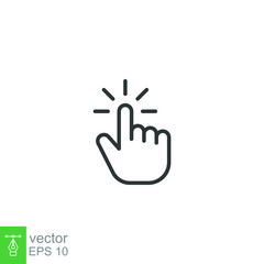 Clicking finger icon. Hand click, pointer symbol. Vector illustration isolated. Simple outline style. EPS 10.