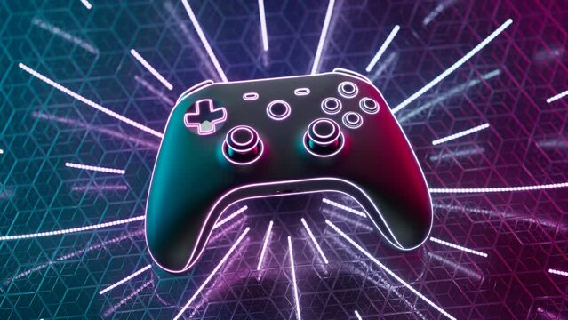 Video games concept. Glowing wireless gamepad. Multicolour video game controller