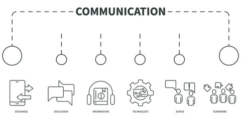 communication Vector Illustration concept. Banner with icons and keywords . communication symbol vector elements for infographic web