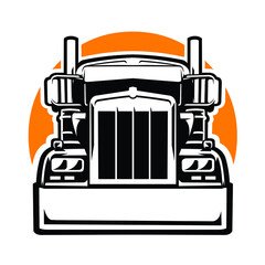 Premium Semi truck 18 wheeler front view silhouette black and white vector isolated