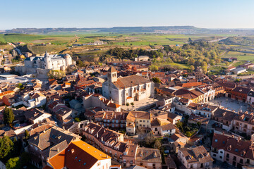 Bird's eye view of Simancas, province of Valladolid, central Spain. Local castle visibe from above.