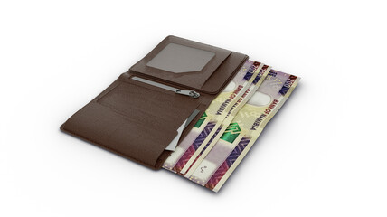 3D rendering of 200 Namibian dollar notes in wallet
