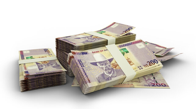 3D Stack of 200 Namibian dollar notes isolated on whited background