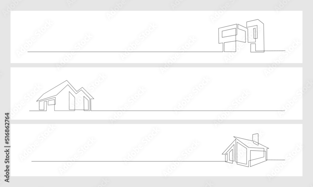 Wall mural set collection Continuous one line drawing Modern house logo design of real estate house market agency