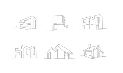 set collection Continuous one line drawing Modern house logo design of real estate house market agency
