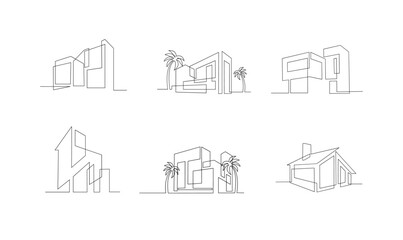 set collection Continuous one line drawing Modern house logo design of real estate house market agency © alpha