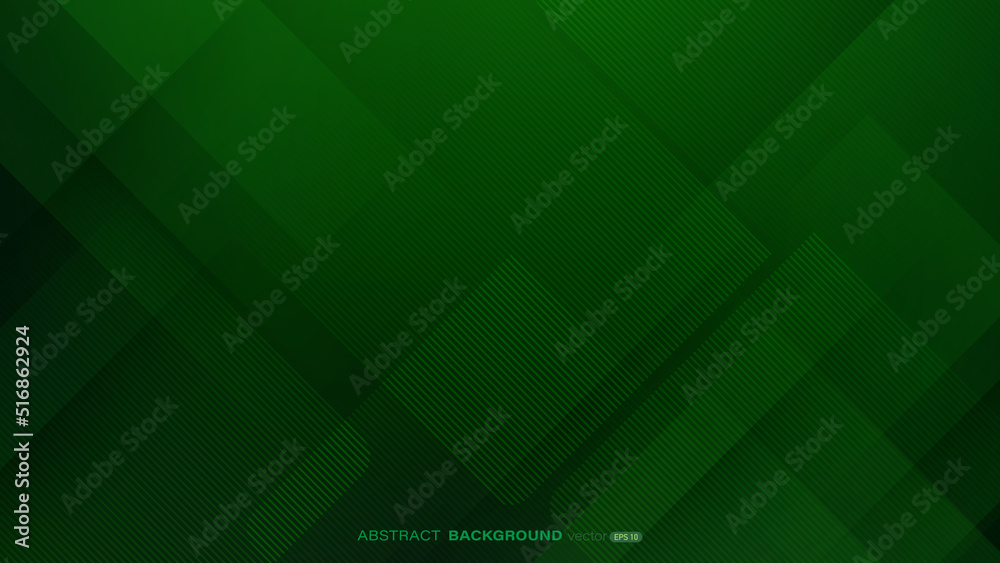 Sticker abstract green square shapes with lines stripe and light on dark green background