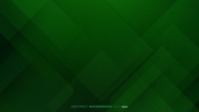 Abstract green square shapes with lines stripe and light on dark green background