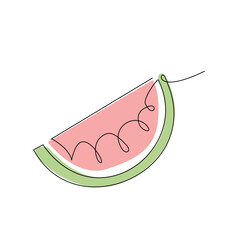 One single line drawing sliced healthy organic fresh water melon colorful logo Modern continuous line draw design vector graphic illustration