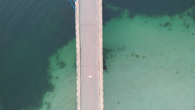 dramatic view of Isla de Torall and the bridge leading to it.  Puente de Toralla and Isla de Toralla, Bridge and Toralla Island, Vigo, Galicia, Spain, R&iacute;a de Vigo