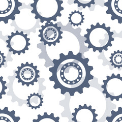 Clockwork gears blue on white seamless pattern