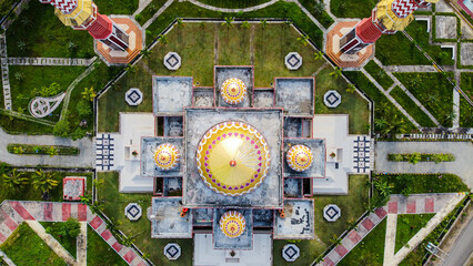 Aerial view of Madaniah mosque, Islamic center mosque in the afternoon. Drone view of wonderful...