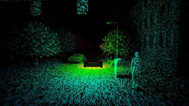 Animation With Car Lidar Tracking Technology. Device Scaning Environment. CGI
