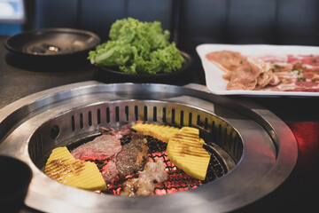 Real Yakiniku japanese grill style in japan.food that grille a thin sliced.