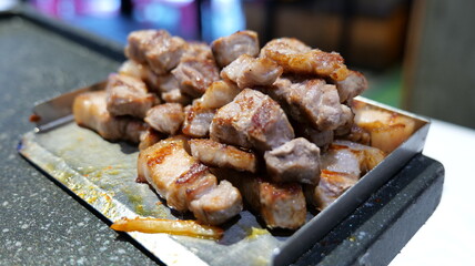 This food is samgyeopsal that you can eat in a Korean restaurant