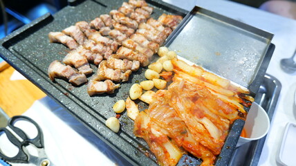 This food is samgyeopsal that you can eat in a Korean restaurant