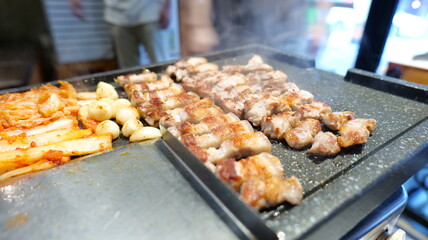 This food is samgyeopsal that you can eat in a Korean restaurant